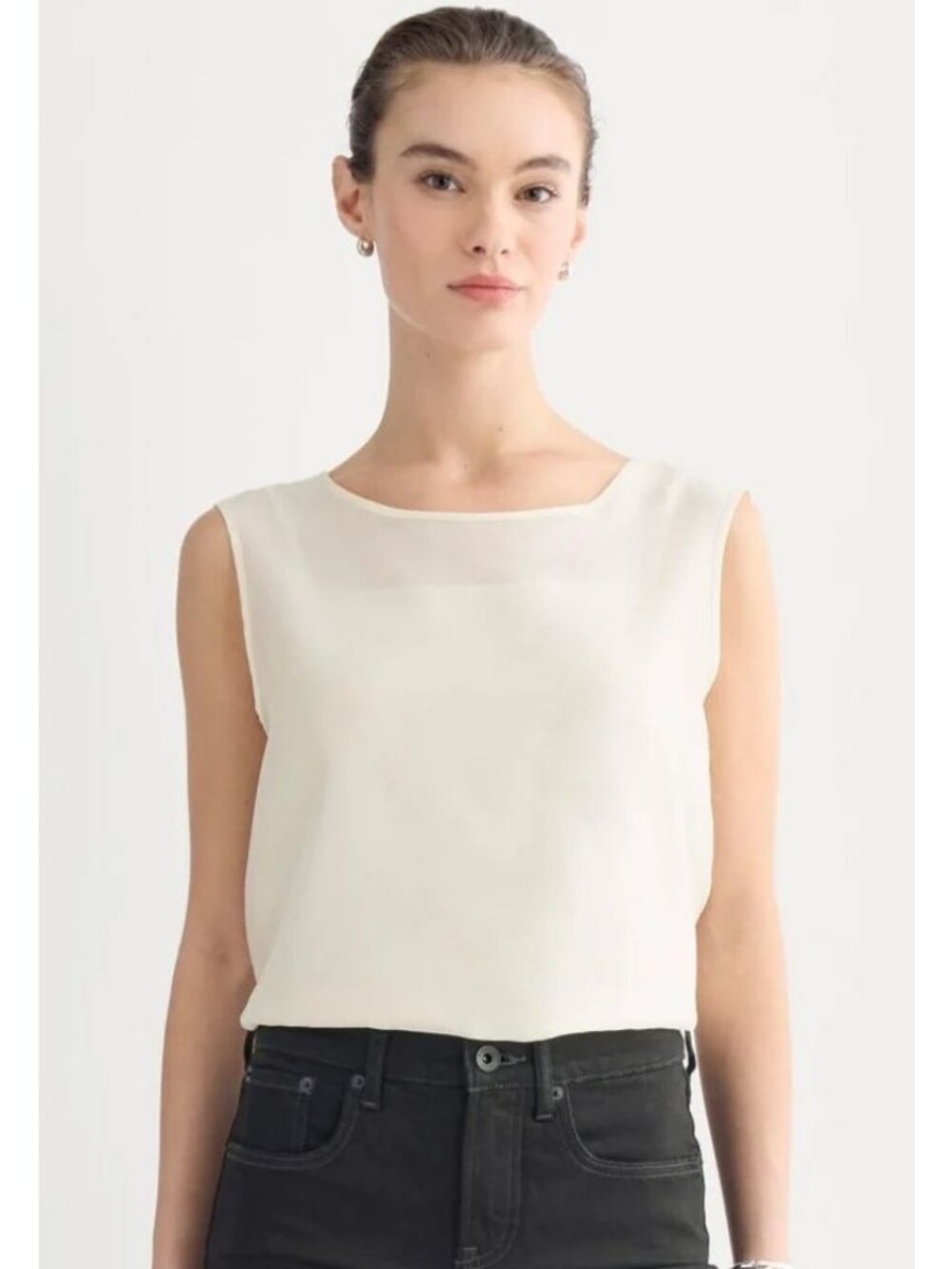 Everlane Sleeveless Top in Cotton-Silk Organza Women's Size Large Parchment NWT!